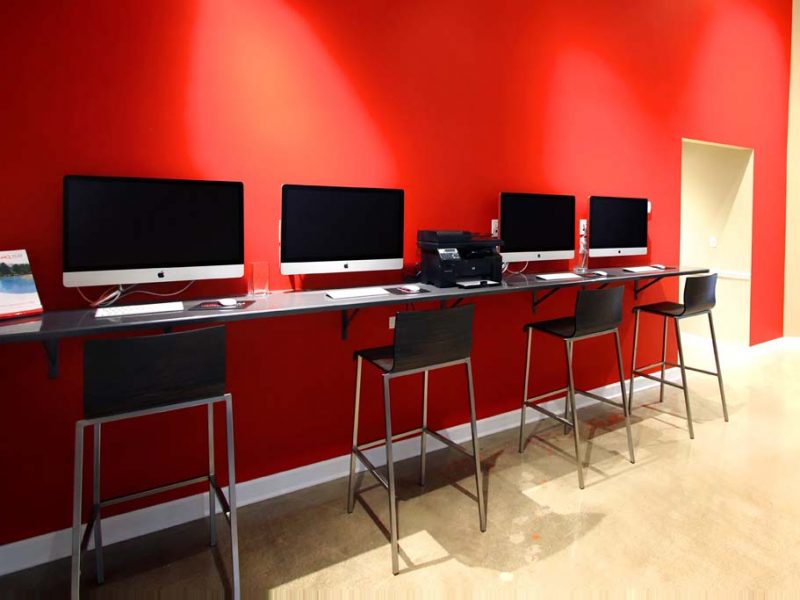 This image shows high technology and faster innovation of TGM Park Meadows is offering an apple computer bar for community amenities. The computer bar designed with a modern interior and spacious area for everyone to enjoy.
